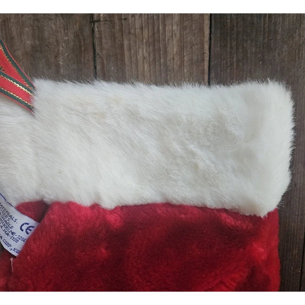 Vintage 3D Red Christmas Stocking Gray Mouse 1992 A&A Plush